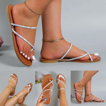 Kadın plaj sandaletleri İçi Boş Rahat Terlik düz ayakkabı Retro Sandalet Bayan Örgü Terlik Kaymaz S Kadın Terlik