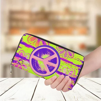 Barış ve Aşk baskılı cüzdan Kadınlar için Rahat Alışveriş Banka kart tutucu Çanta Moda Uzun Deri Para Çantası Trendi Parti Debriyaj