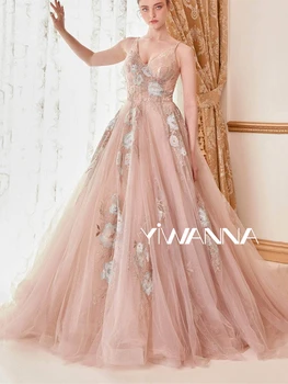 Romantik Çiçek Aplikler Nedime Elbisesi V Boyun A-line Düğün Parti Kıyafeti Abiye Tank Kollu Balo elbisesi Kadınlar İçin