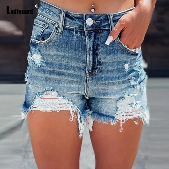 Ladiguard 2023 Yeni Seksi Delik kot şort Kadın Moda Yırtık kısa kot pantolon Yaz Külot Bayanlar Vintage Fermuarlı Cebi Hotpants