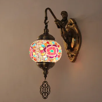 Koridor türk avrupa duvar lambası vitray dekoratif aydınlatma reçine lamba gövdesi + cam abajur led duvar ışık