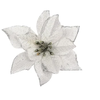 10 adet Yapay Çiçek Noel Dekoratif Glitter Çiçek Noel Ağacı Düğün Dekorasyon