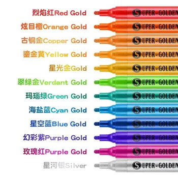 12 Renkler Süper Parlak Metalik boya İşaretleyiciler Kalem Modeli Boyama Kalem Tebrik Kartı İmza Bez Cam Ahşap Sanat kalemler