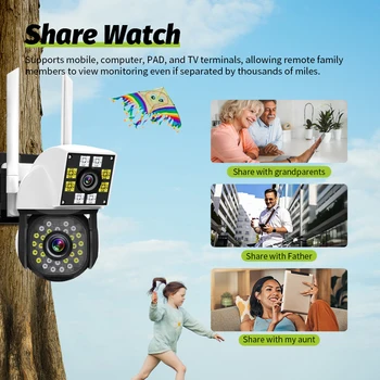 4MP 2K WiFi Pan Tilt Kamera 1080P Çift Ekran Çift Lens IP Kamera Açık Ev CCTV Güvenlik Koruma Kamera