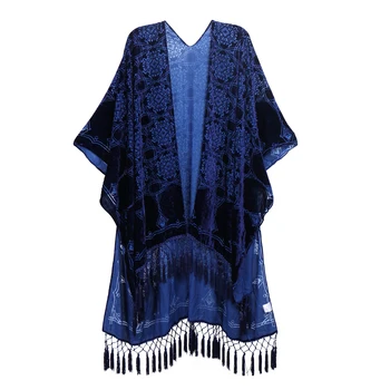 Kadınlar için Wehello kadife kimono, püsküllü bohem uzun hırka, Plaj örtüsü, tatil, gündelik, şal, JYPF-14