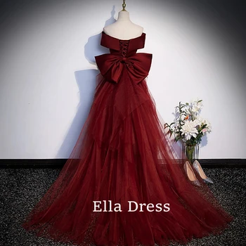 Ella bordo seksi zarif elbise kadın yeni düz renk dantel yay uzun tüp üst fishtail etek ince moda kadın giyim