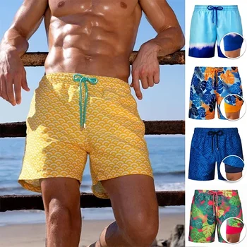 2023 Yaz Avrupa ve Amerikan erkek Beachwear Ter Pantolon Baskılı Çift Katmanlı Şort Kolarki Spodenki Damskie