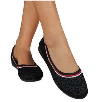 Moda Yaz Kadın Ayakkabı Çizgili Örgü Nefes Rahat Kadın rahat elbise Ayakkabı Topuklu Rahat Kadın Sandalet