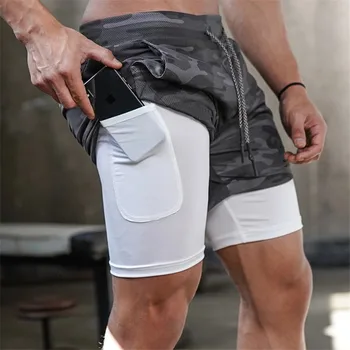 2022 Camo Koşu Şort Erkekler 2 İn 1 Çift katlı Hızlı Kuru SPOR SALONU Spor Spor Koşu Egzersiz Spor kısa pantolon