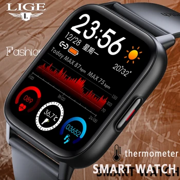 LIGE Yeni akıllı saat Erkekler Vücut Sıcaklığı 1.69 İnç Tam Dokunmatik Ekran Kadın Smartwatch Doğru oksijen monitörü Spor Erkek Saat