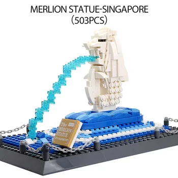 Dünyaca Ünlü Landmark Mimari MOC Yapı Taşı Singapur Merlion Parkı Tuğla eğitici oyuncak Araya Modeli Hediyeler İçin