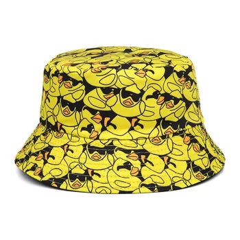 2023 Moda Sevimli Ördek Baskı Desen Kova Şapka Erkekler Kadınlar için Balıkçı Şapka İlkbahar Yaz Açık Güneş Koruyucu Karikatür Havza Kapakları