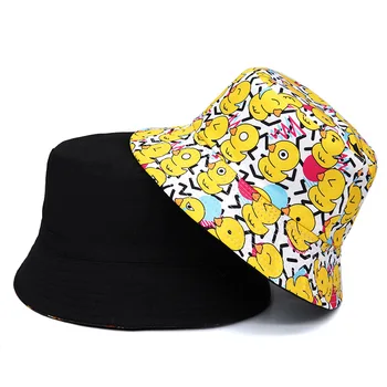 2023 Moda Sevimli Ördek Baskı Desen Kova Şapka Erkekler Kadınlar için Balıkçı Şapka İlkbahar Yaz Açık Güneş Koruyucu Karikatür Havza Kapakları