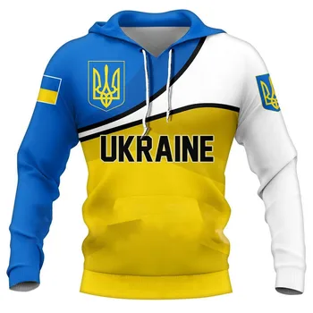Ukrayna bayrağı Ulusal amblemi baskılı erkek hoodie kazak Uzun kollu büyük boy unisex konfeksiyon Ukrayna üst