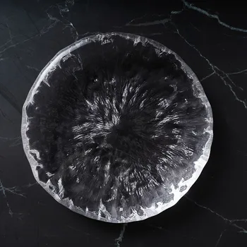 Retro Şeffaf Özel şekilli Buz gibi Işığa duyarlı Cam Plaka Yuvarlak Çekiç Sanatsal Anlayışı Pişirme Düz Plaka