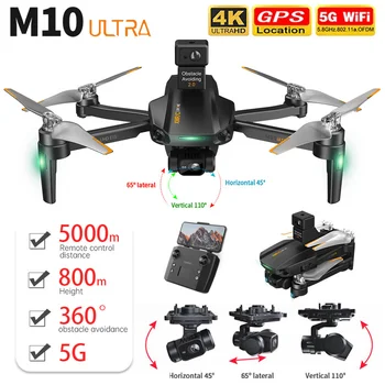 M10 Ultra RC Drone 5KM Mesafe 800M Yükseklik 360° Lazer Engellerden Kaçınma 3-Axis Gimbal EIS Gerçek 4K Kamera GPS FPV Oyuncak