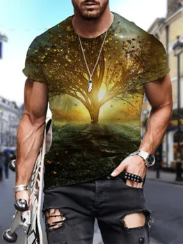 2023 Yaz Trendi erkek Plaj Temel T-shirt Palmiye Ağacı 3D Baskılı Kısa Kollu erkek Üst O-Boyun büyük tişört