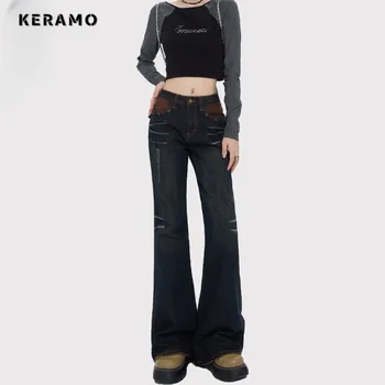 Y2K Harajuku Streetwear Stil Geniş Bacak Yüksek Bel Alevlendi Kot Pantolon 2023 Sonbahar Kış kadın Vintage Grunge Kot Pantolon